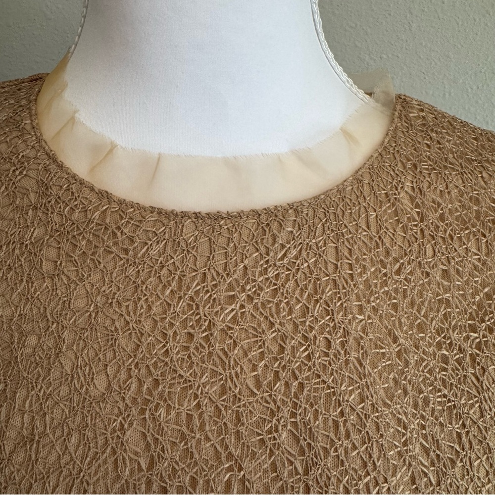 NWT Klesis Open Back Pearl‎ Midi Dress Puffed Sleeve Textured Tan Neutral Small - Picture 5 of 12